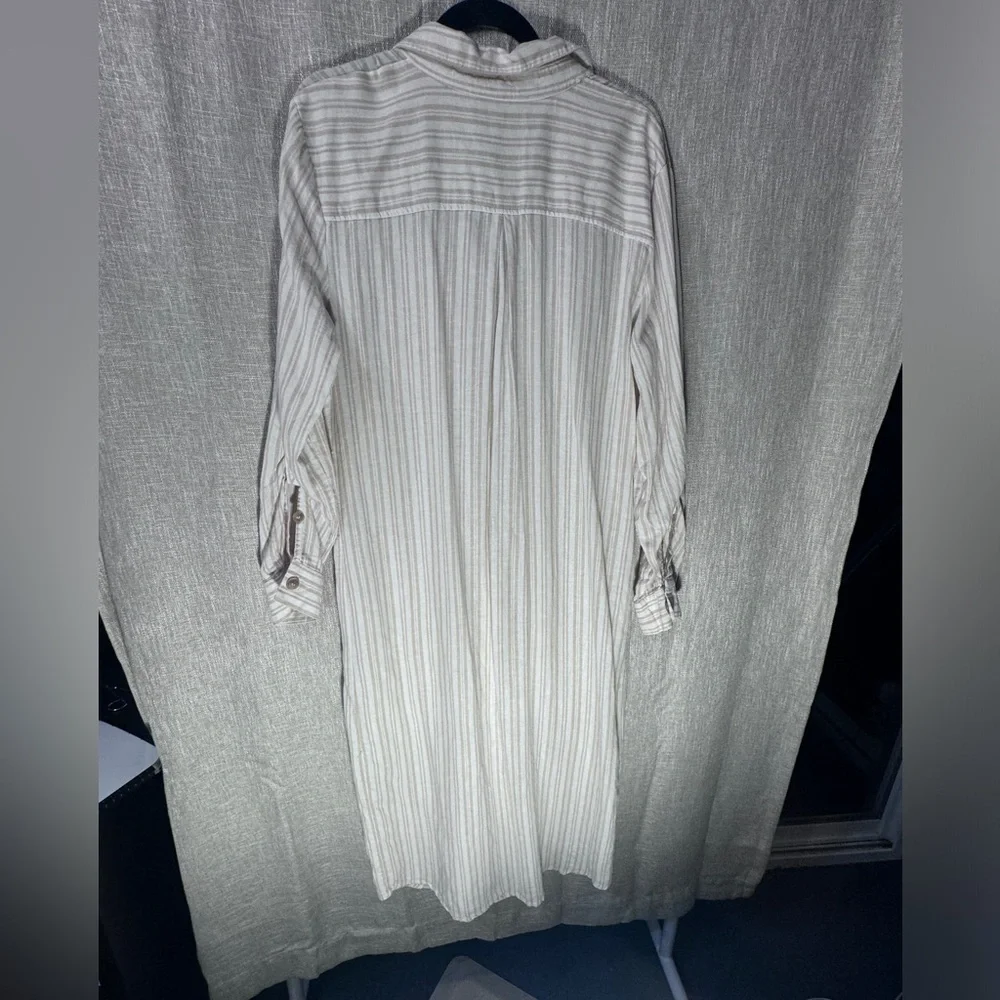 New York & Company Linen/Viscose Striped beige cream button up shirt dress Large - Picture 8 of 10